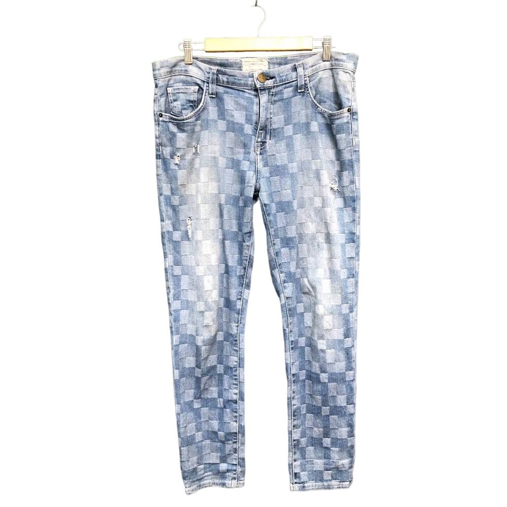 Current Elliott Jeans Checkered Faux Patchwork Denim Fling Boyfriend Loose 29